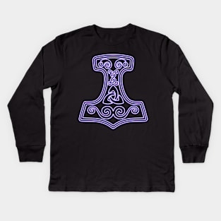 Thor hammer - Mjöllnir - violet neon Kids Long Sleeve T-Shirt